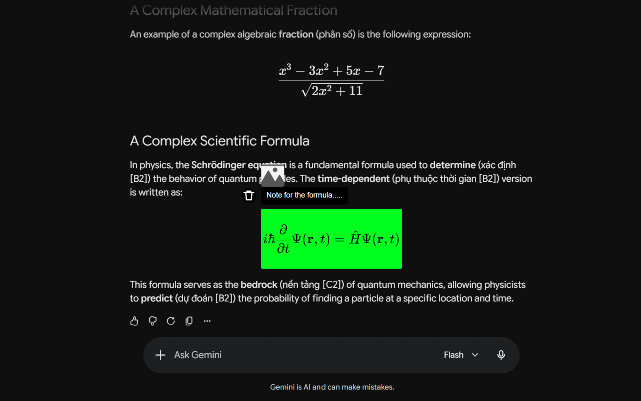 RawNotes extension popup capturing text and math equations
